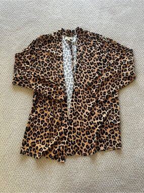 Treasure & Bond Leopard Print Open Front Blazer - Brown & Black